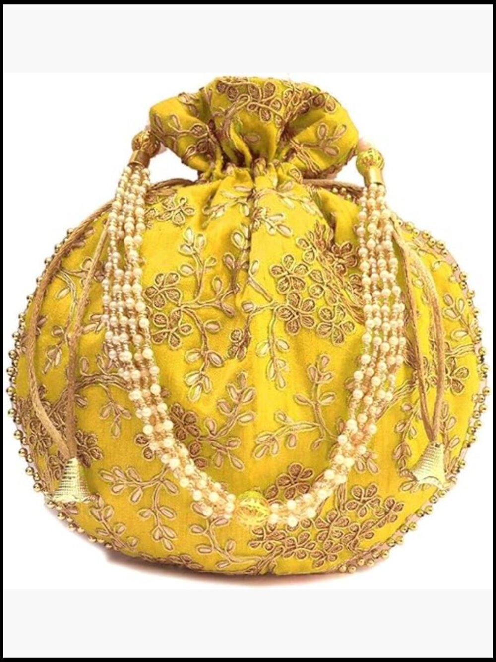 Satin Potli Clutch Gold Thread Sequin Embroidery Drawstring Bridal Ethnic